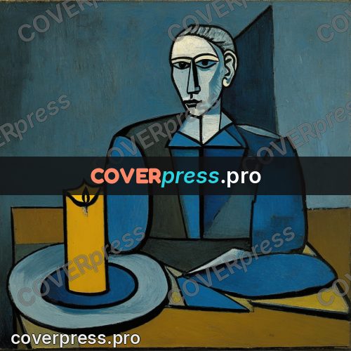 Picasso style drawing: burning candle on a table