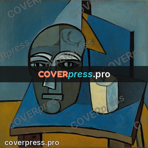 Picasso style drawing: burning candle on a table
