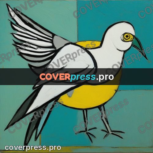 Picasso style drawing: white bird with a yellow beak