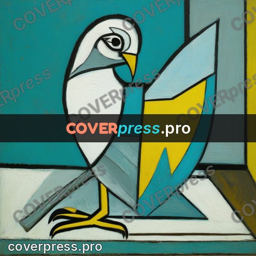 Picasso style drawing: white bird with a yellow beak