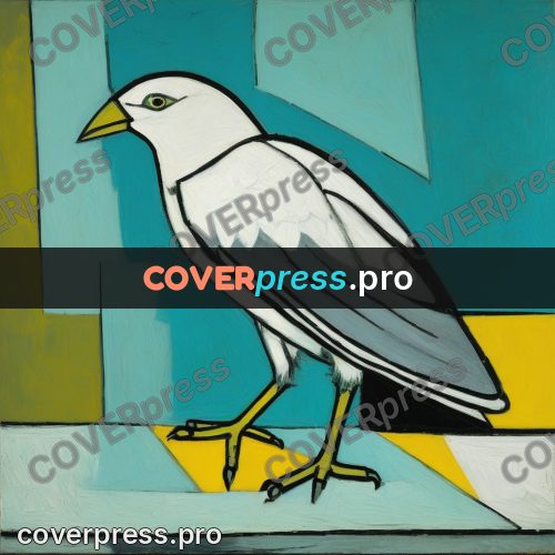 Picasso style drawing: white bird with a yellow beak