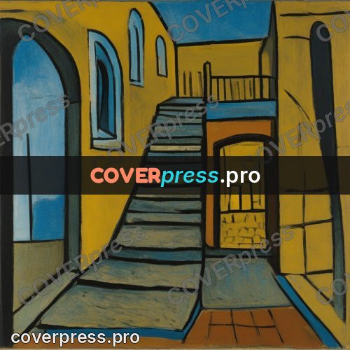 Picasso style drawing: stairs by an arched wall