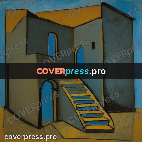 Picasso style drawing: stairs by an arched wall