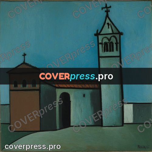 Picasso style drawing: church with a bell tower