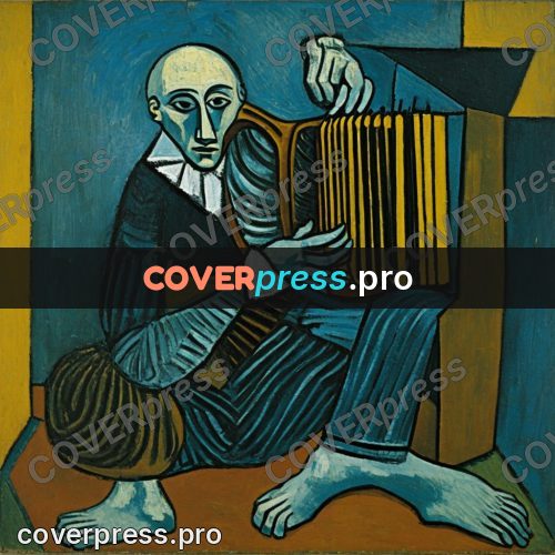 Picasso style drawing: person playing an accordion