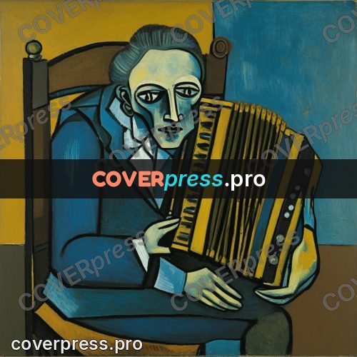 Picasso style drawing: person playing an accordion