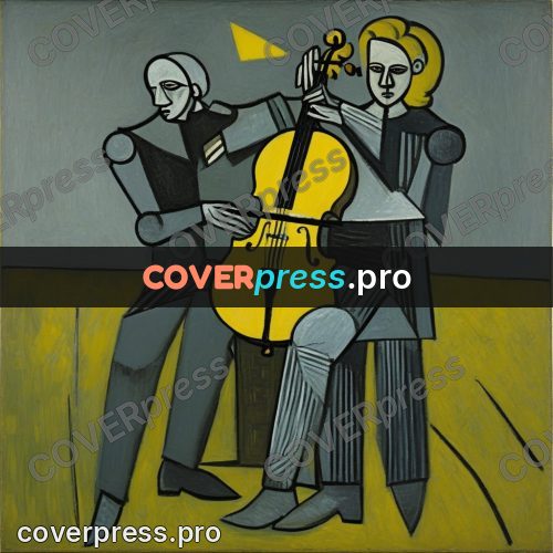 Picasso style drawing: musicians with a cello