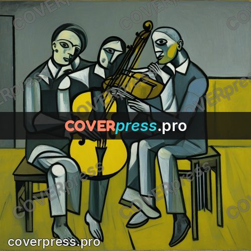 Picasso style drawing: musicians with a cello