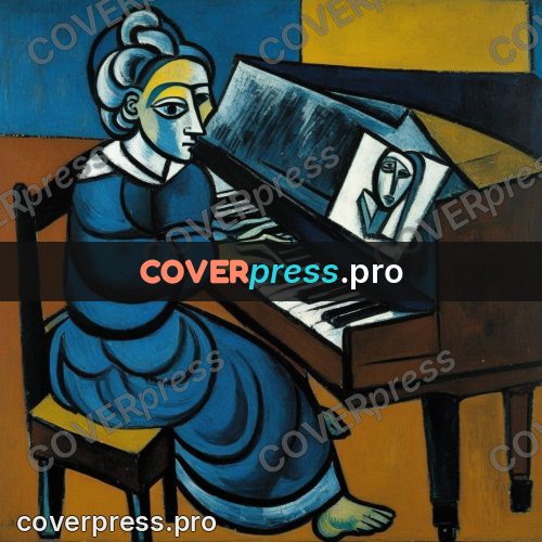Picasso style drawing: woman at a piano