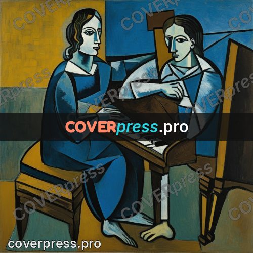 Picasso style drawing: woman at a piano