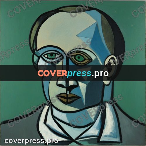 Picasso style drawing: man's head on a coloured background
