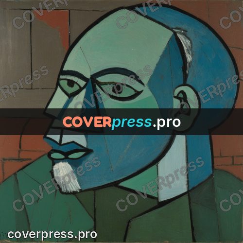 Picasso style drawing: man's head on a coloured background