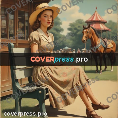 Pin up illustration: woman on a bench outdoors