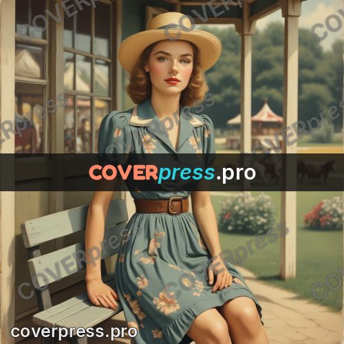 Pin up illustration: woman on a bench outdoors