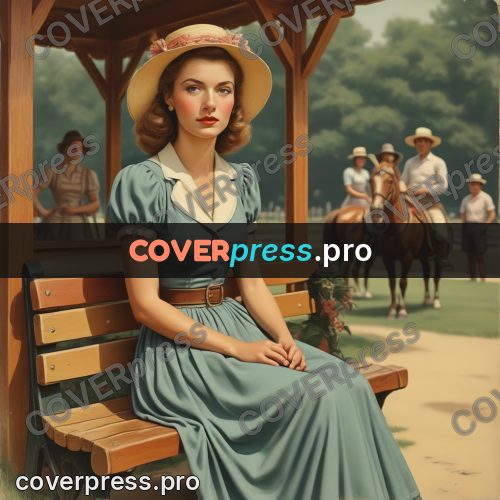 Pin up illustration: woman on a bench outdoors