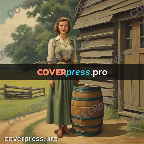 Pin up illustration: woman by a wooden barrel