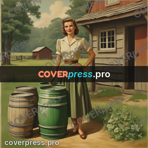 Pin up illustration: woman by a wooden barrel