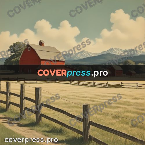 Pin up illustration: red barn behind a fence