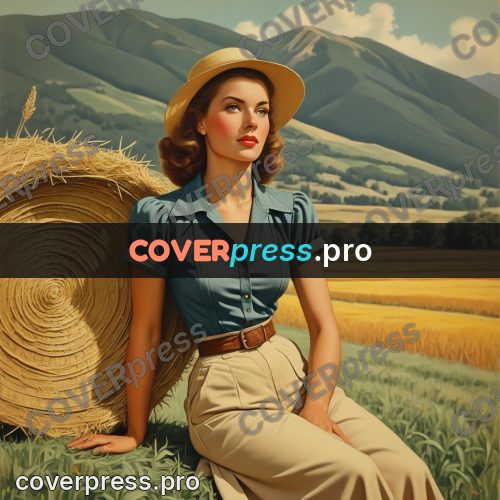 Pin up illustration: woman by a hay bale
