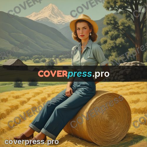 Pin up illustration: woman by a hay bale