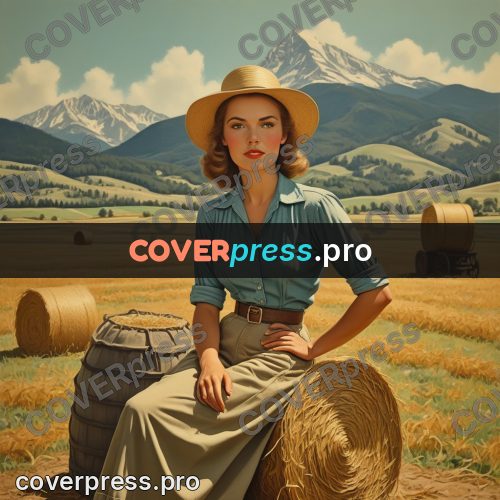 Pin up illustration: woman by a hay bale