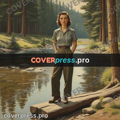 Pin up illustration: woman by a forest river