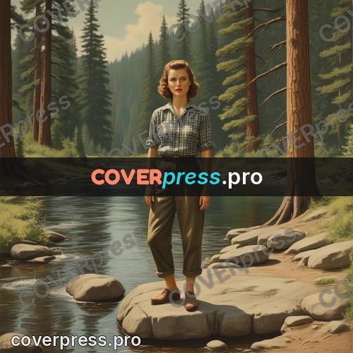 Pin up illustration: woman by a forest river
