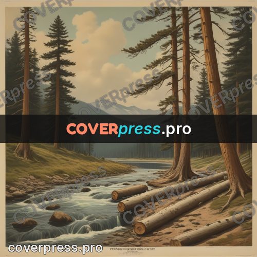 Pin up illustration: mountain river with logs