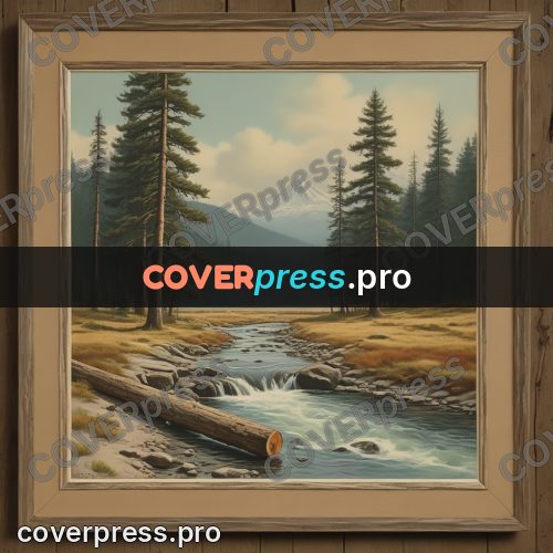 Pin up illustration: mountain river with logs