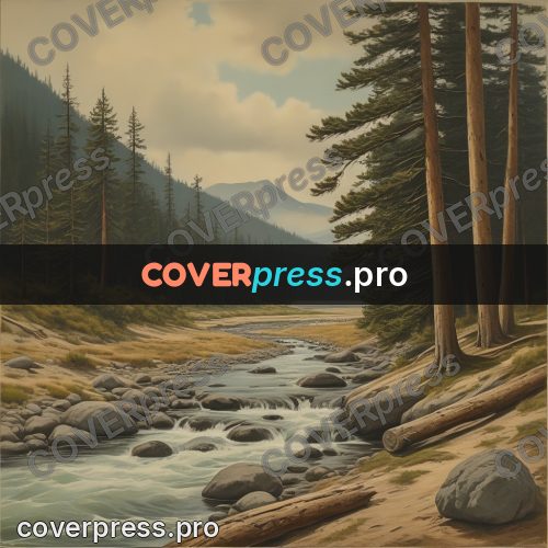 Pin up illustration: mountain river with logs