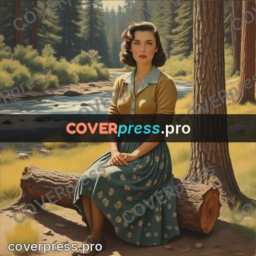 Pin up illustration: woman on a fallen log