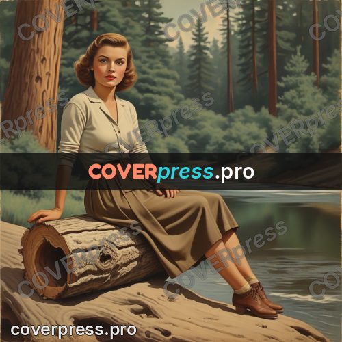 Pin up illustration: woman on a fallen log