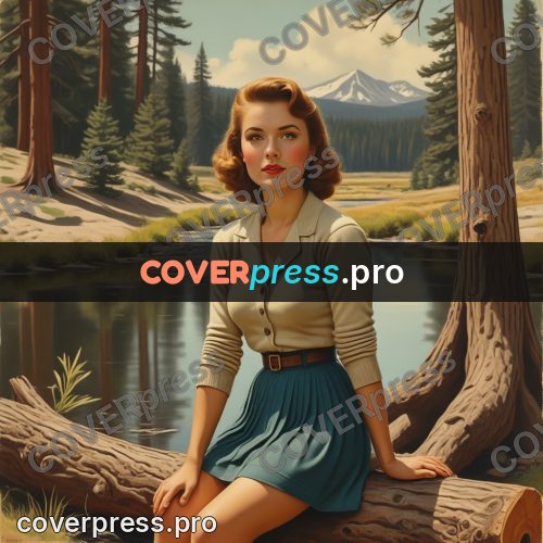 Pin up illustration: woman on a fallen log