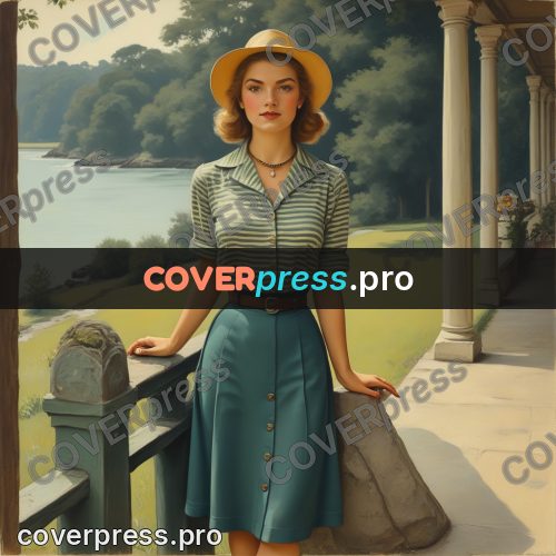 Pin up illustration: woman by a railing above water