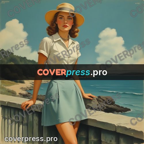 Pin up illustration: woman by a railing above water