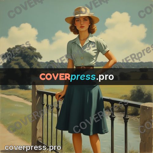 Pin up illustration: woman by a railing above water