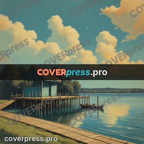 Pin up illustration: pier with a pavilion