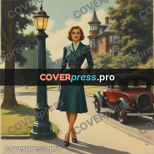 Pin up illustration: woman by a lamp post