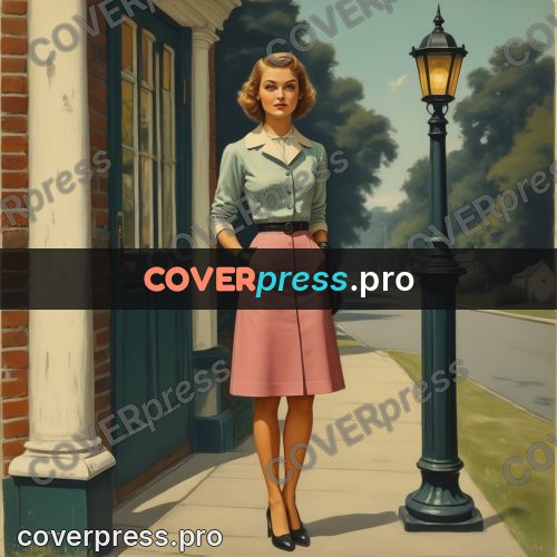 Pin up illustration: woman by a lamp post