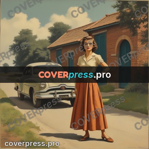 Pin up illustration: woman by an old car