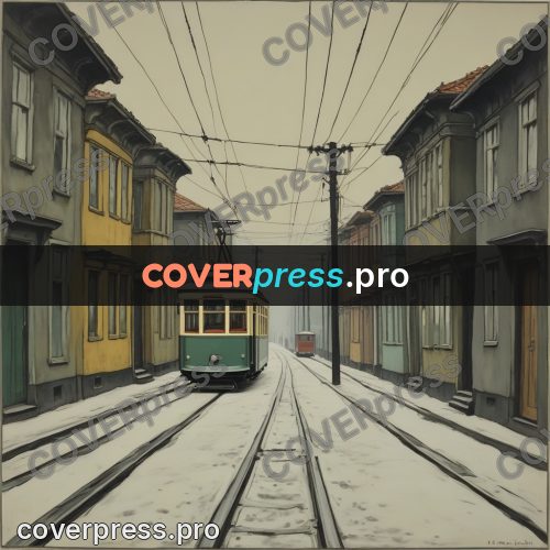 Pin up illustration: tram on a city street