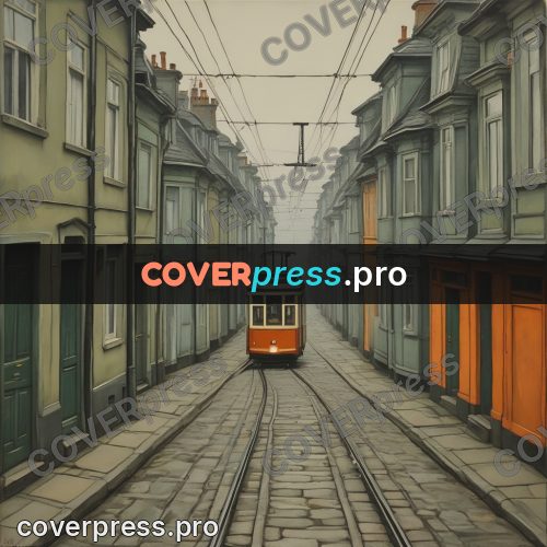 Pin up illustration: tram on a city street
