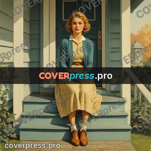 Pin up illustration: woman with a cup on steps