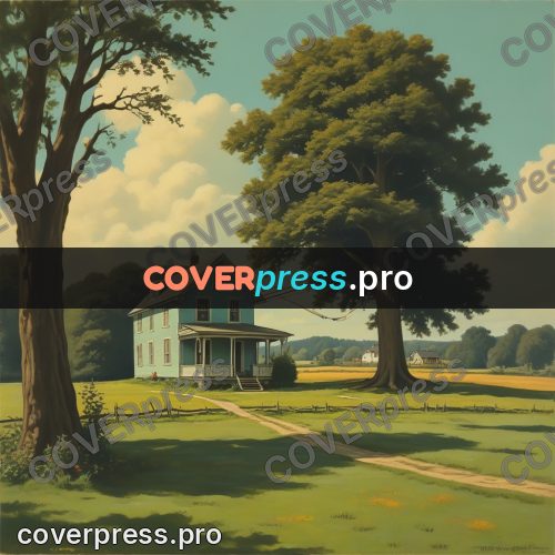 Pin up illustration: house and tree in a field