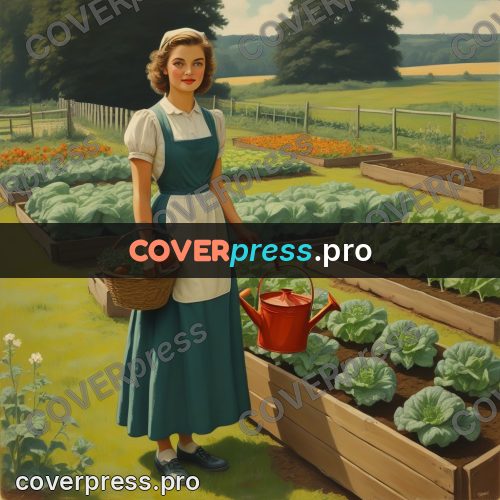 Pin up illustration: woman watering the garden beds