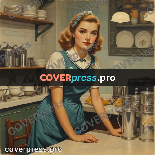 Pin up illustration: woman behind a cafe counter