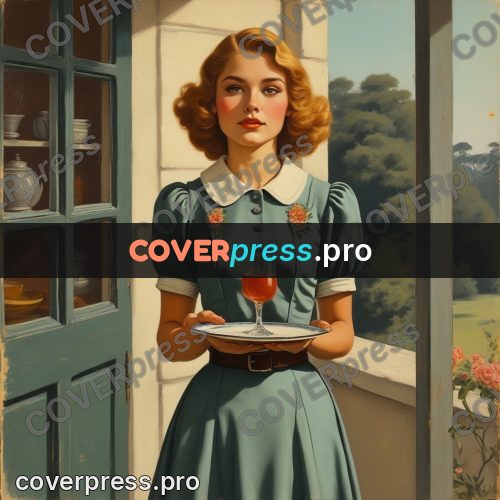 Pin up illustration: woman carrying a tray