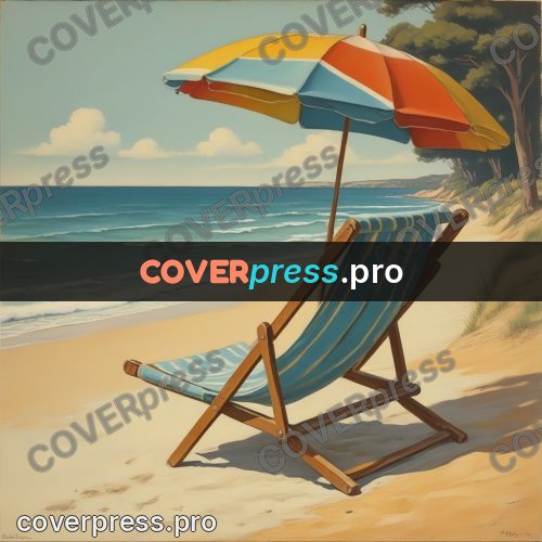 Pin up illustration: deckchairs and a parasol on sand