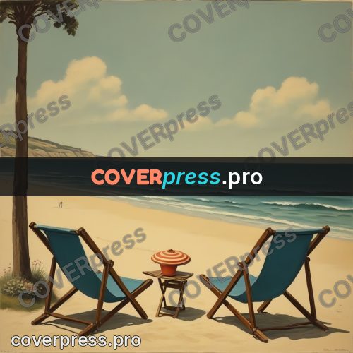 Pin up illustration: deckchairs and a parasol on sand