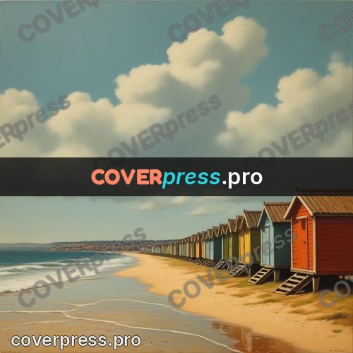 Pin up illustration: beach huts by the water
